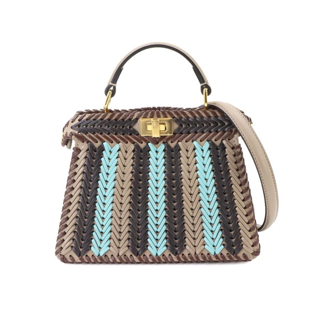 Fendi Peekaboo ISeeU Petite 2-way Hand/Shoulder Handbag, Leather, Beige, Brow...